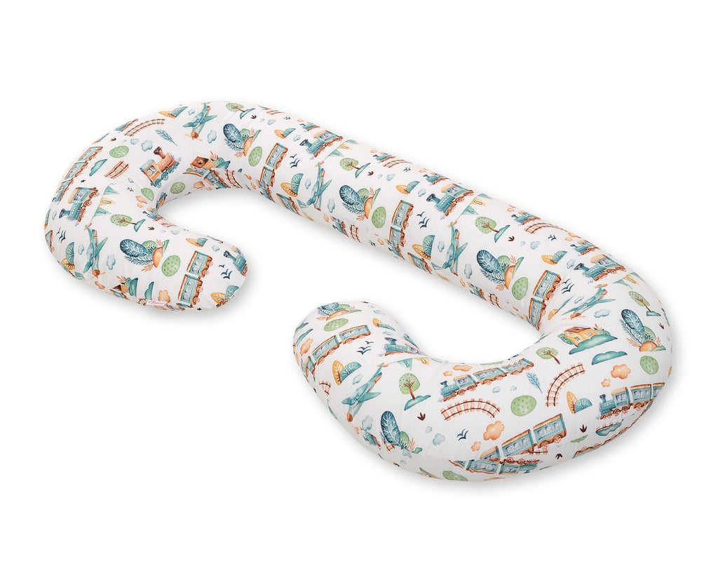 Maternity Support Pillow C, removable pillowcase - turquoise train