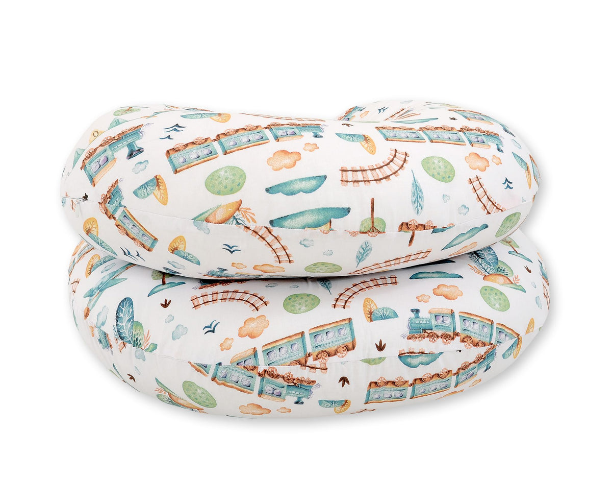 Maternity Support Pillow C, removable pillowcase - turquoise train