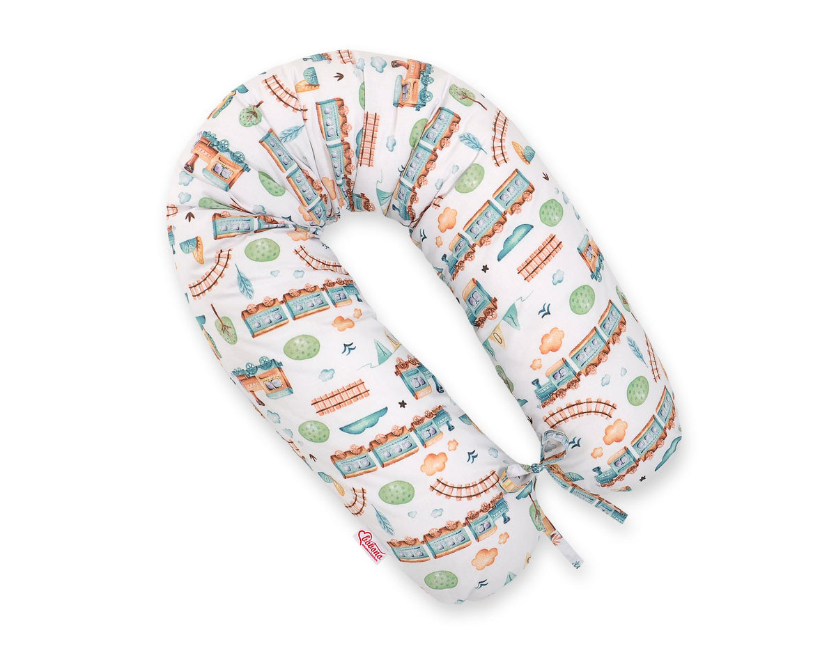 Pregnancy pillow- Longer, removable pillowcase - turquoise train