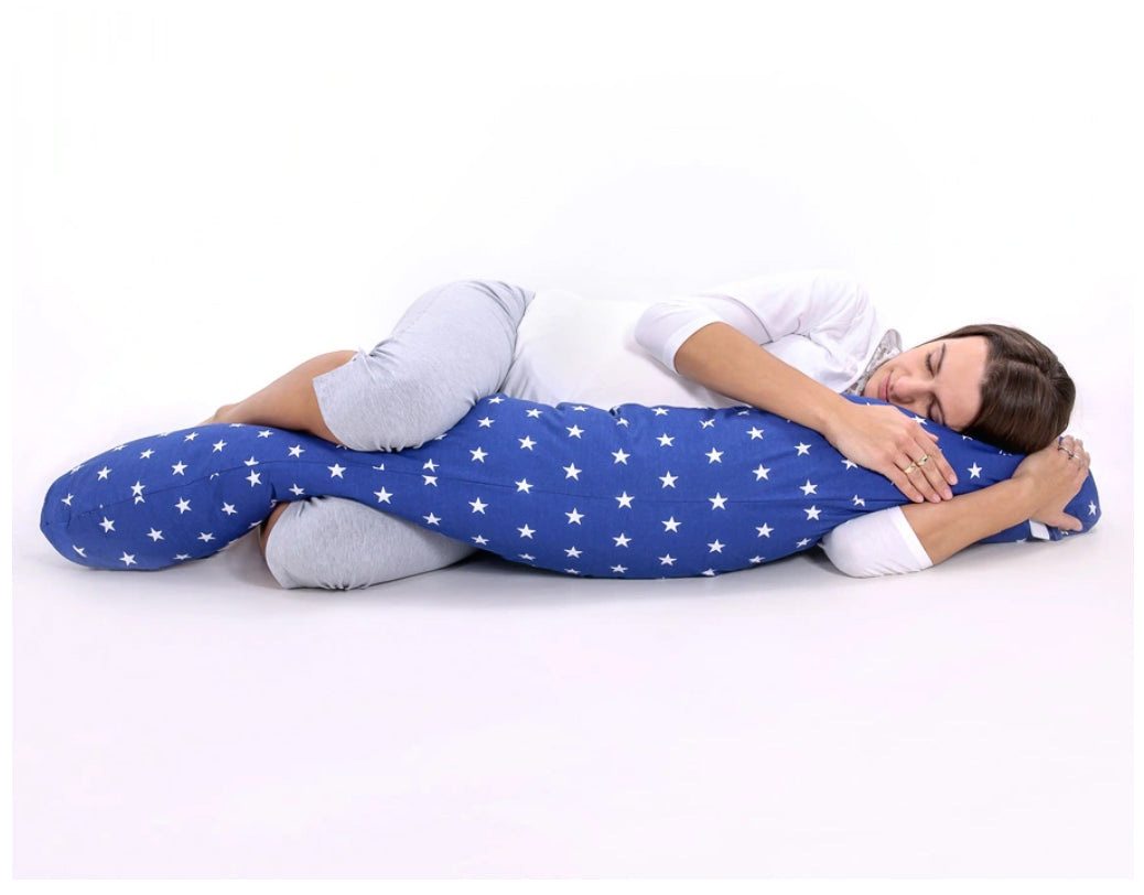 Pregnancy pillow- Longer, removable pillowcase - Navy blue dots on white