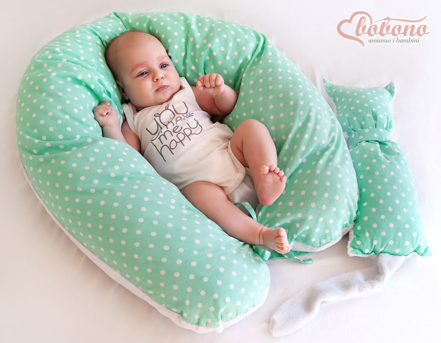 Pregnancy pillow- Longer, removable pillowcase - White polka dots on mint