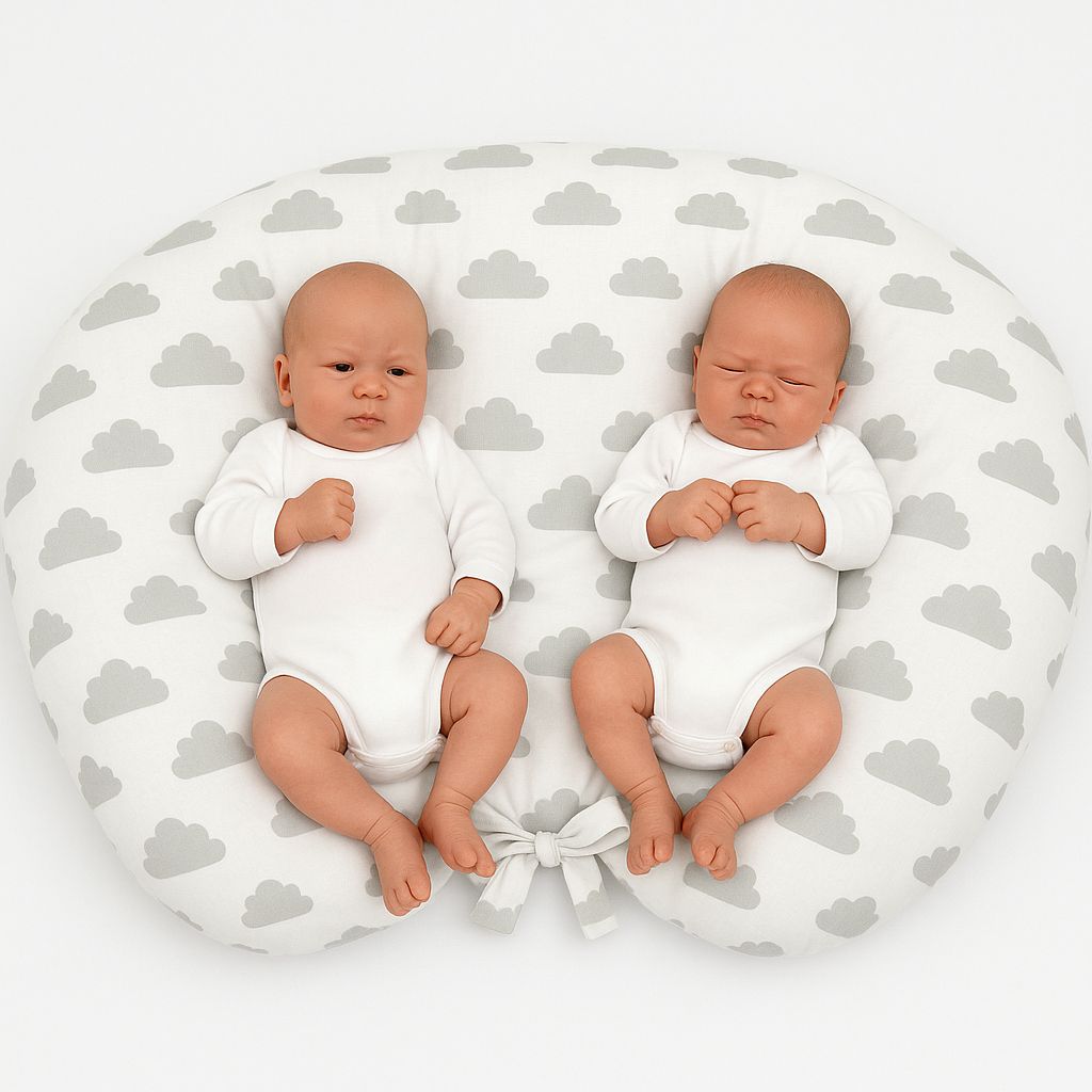 Twin Nursing Pillow – Clouds Gray (Removable, Hands-Free Feeding)