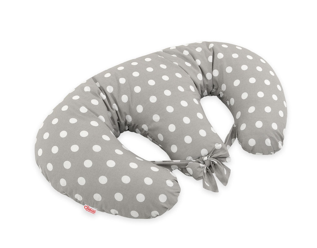 Twin Nursing Pillow – Dots on Gray (Removable, Hands-Free Feeding)