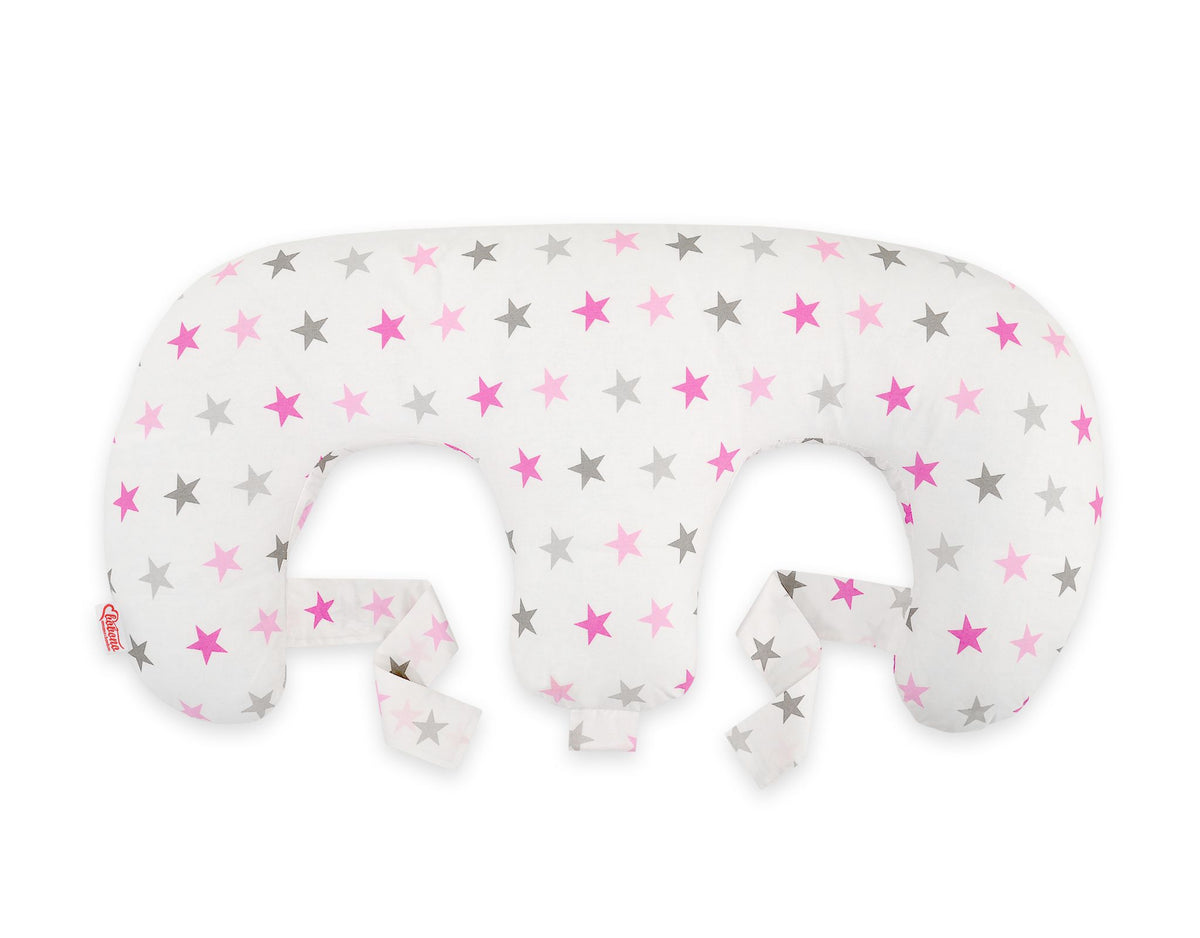 Twin Nursing Pillow – Gray-Pink stars (Removable, Hands-Free Feeding)