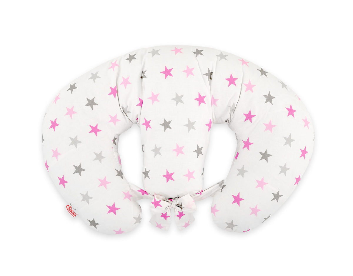 Twin Nursing Pillow – Gray-Pink stars (Removable, Hands-Free Feeding)