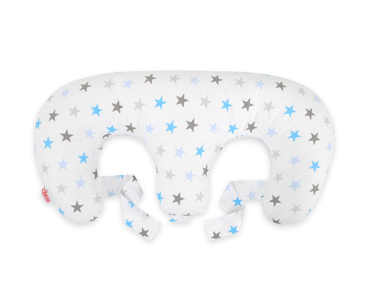 Twin Nursing Pillow – Gray-Blue stars (Removable, Hands-Free Feeding)