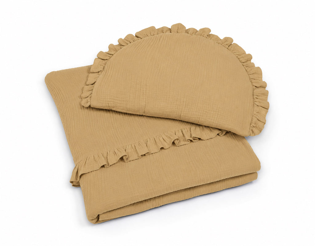 Muslin duvet and pillow set with frill – Camel