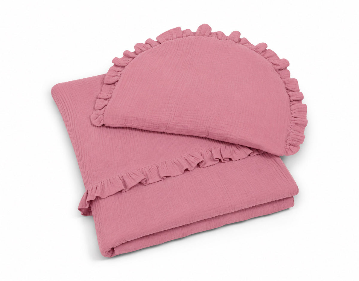 Muslin duvet and pillow set with frill – Retro Pink