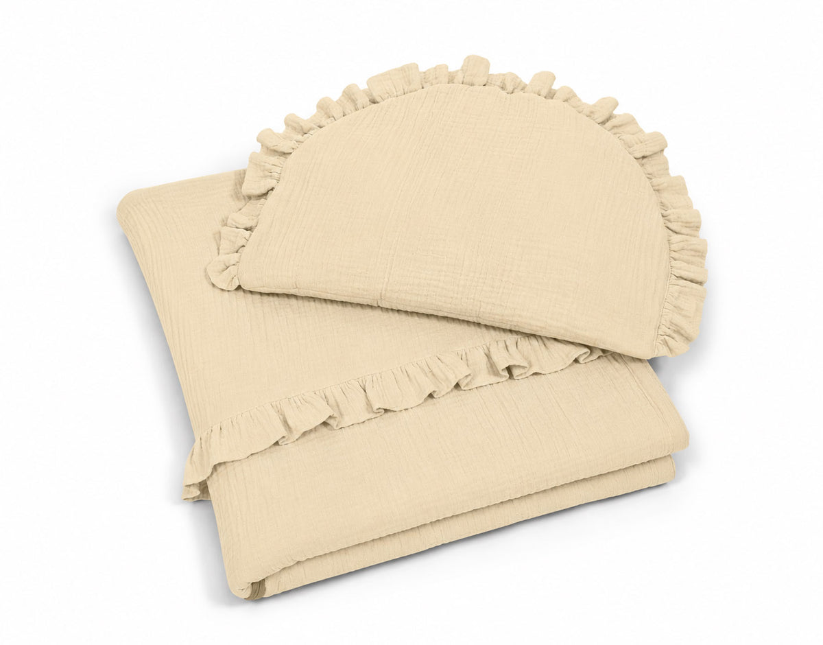 Muslin duvet and pillow set with frill – Cream