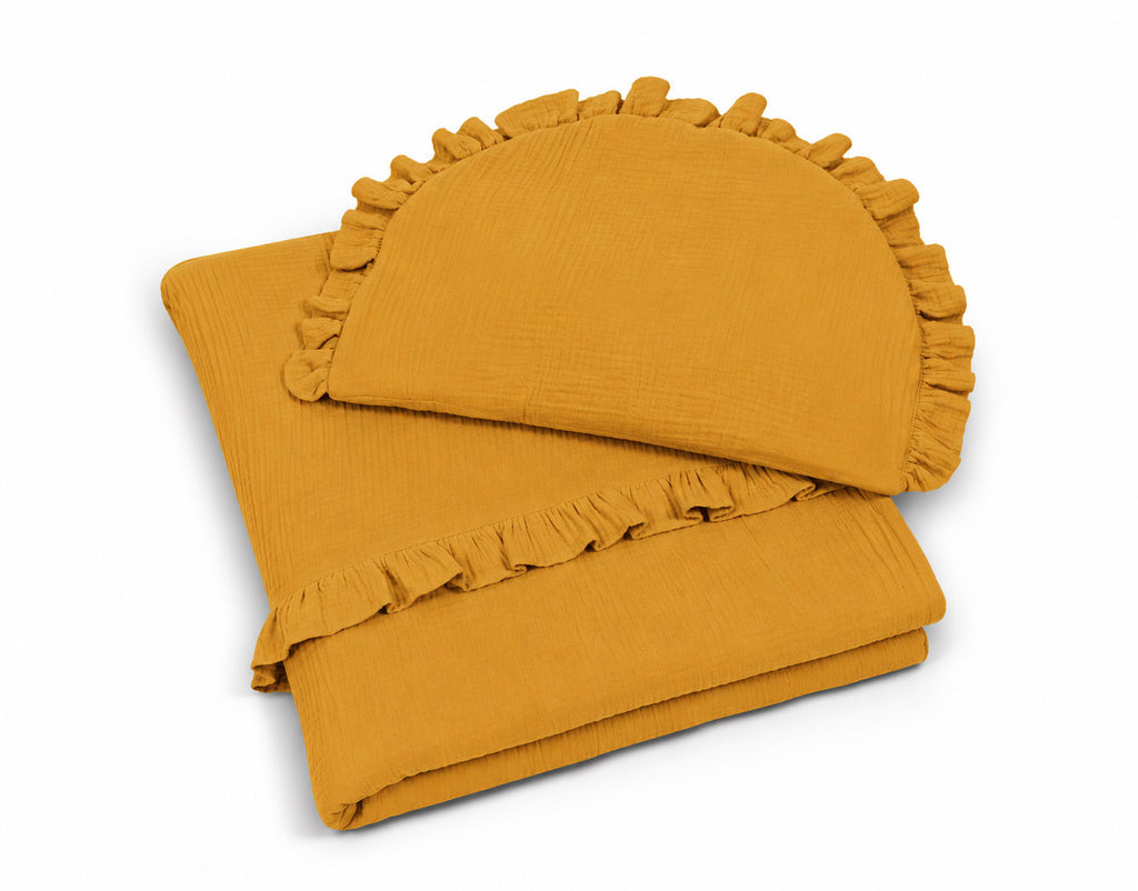 Muslin duvet and pillow set with frill – Honey Yellow