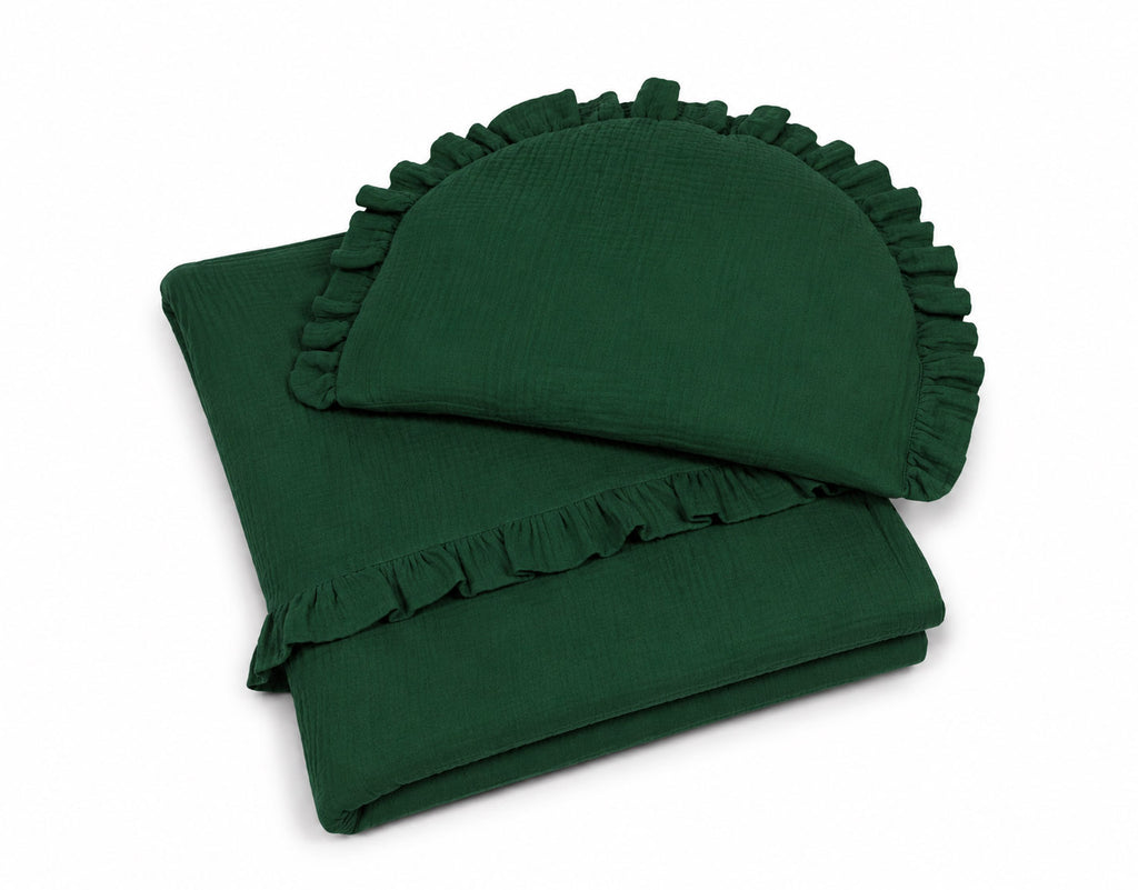Muslin duvet and pillow set with frill – Forest Green