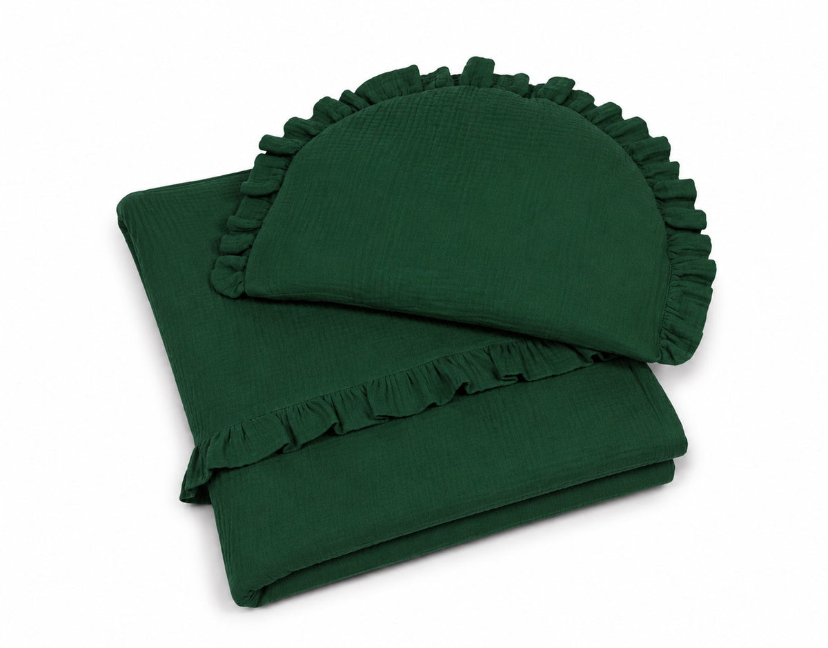 Muslin duvet and pillow set with frill – Forest Green