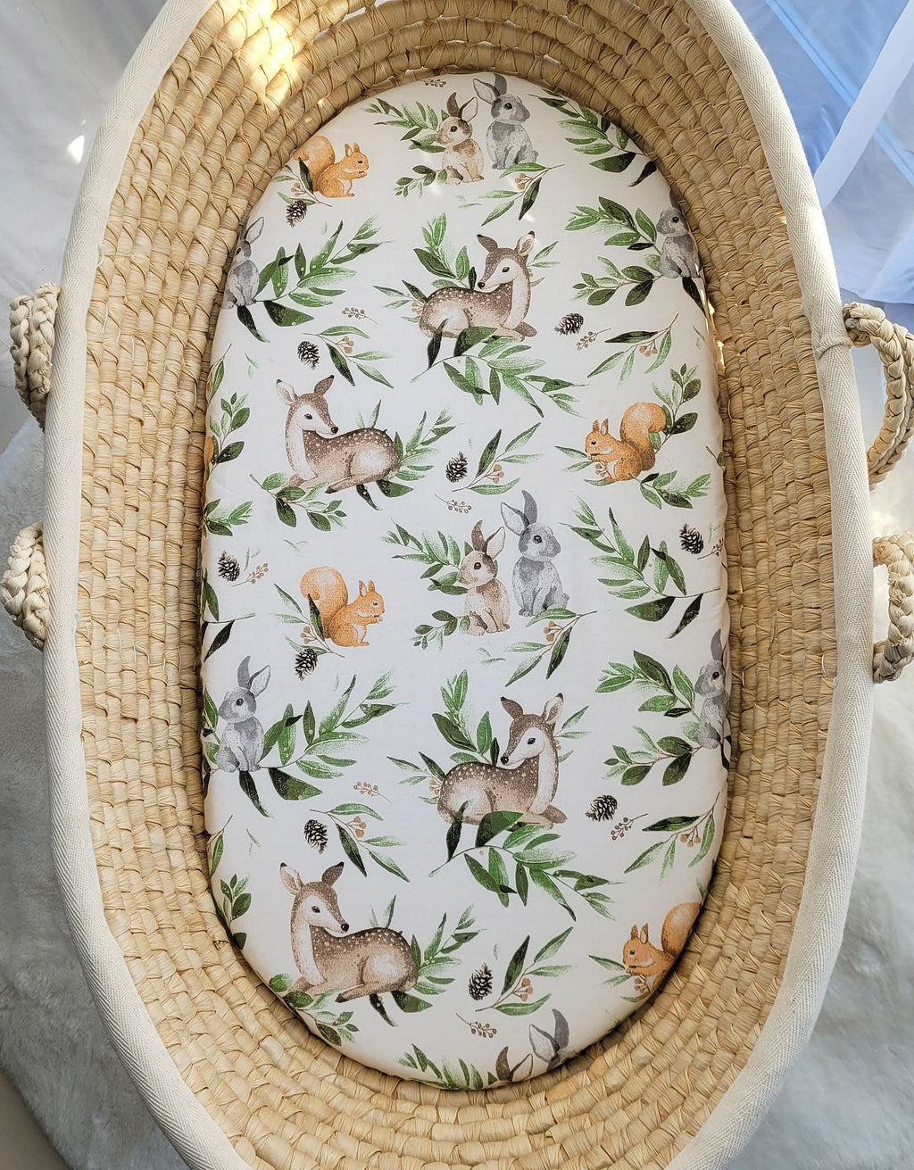 Sheet made of cotton for moses basket mattress 75x35 cm - Woodland green