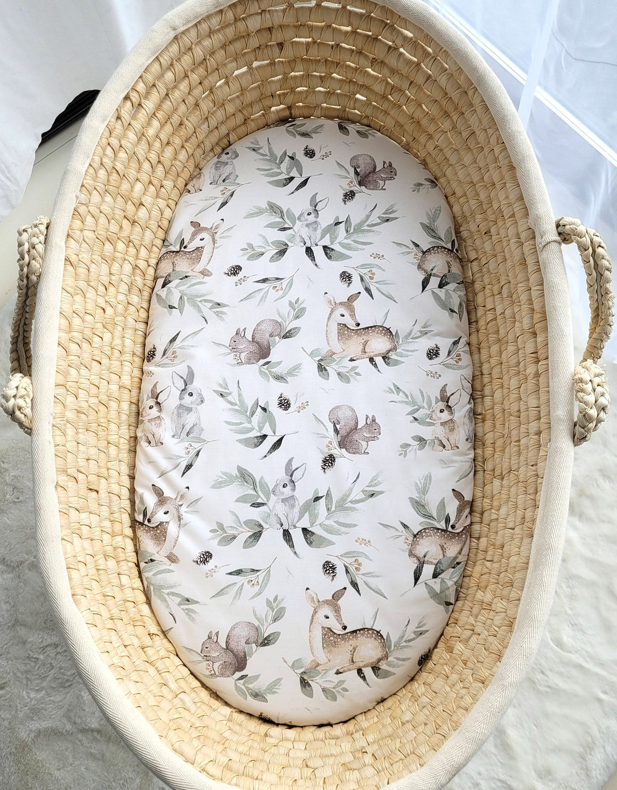 Sheet made of cotton for moses basket mattress 75x35 cm - Woodland olive