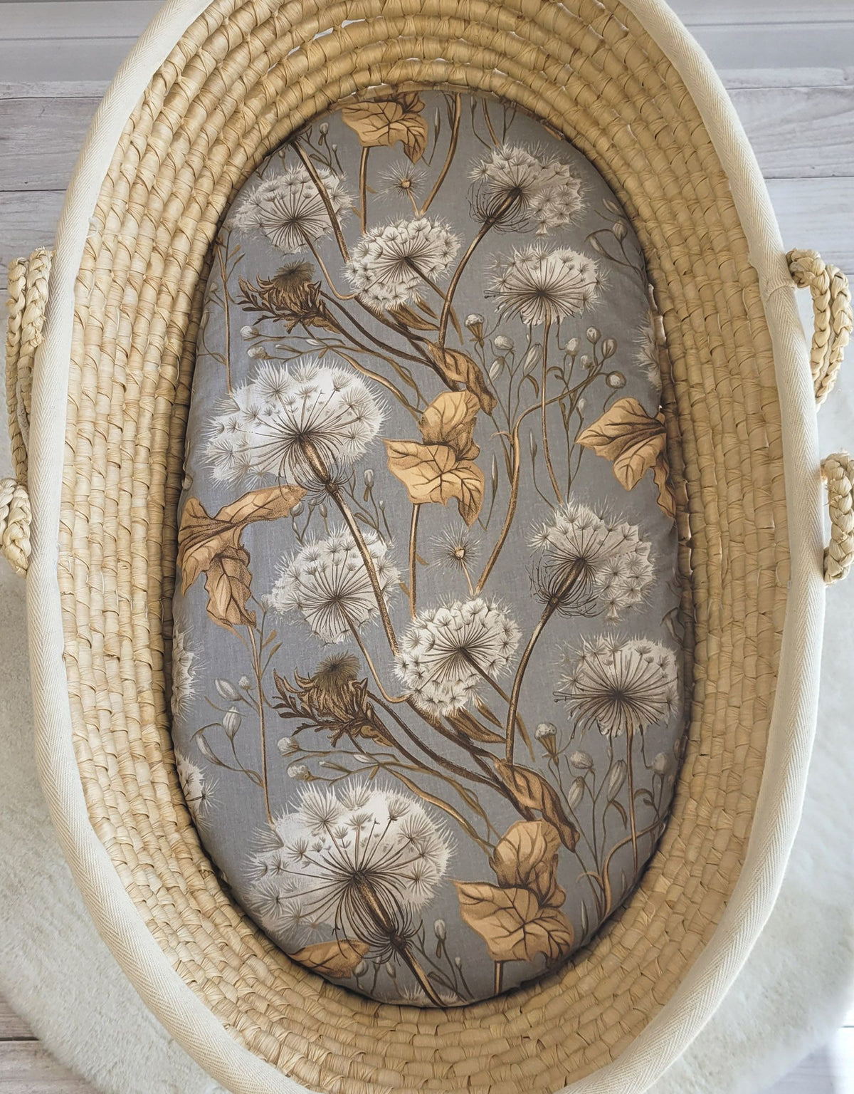 Sheet made of cotton for moses basket mattress 75x35 cm - Dandelions grey