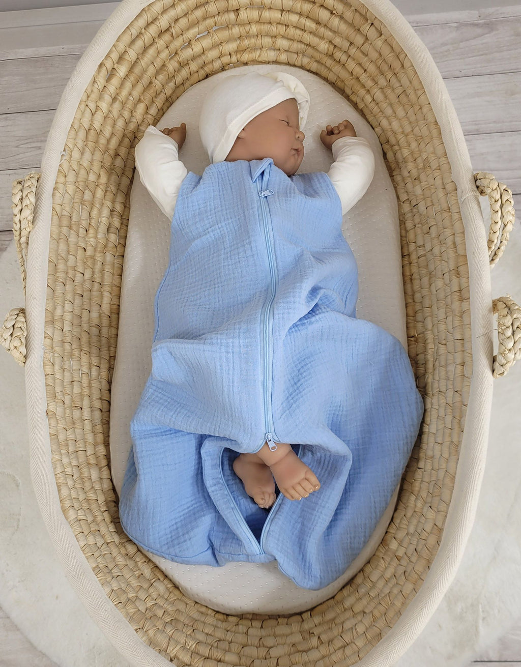 Muslin baby sleeping bag 0-6 months S for summer TOG 1.0 - blue