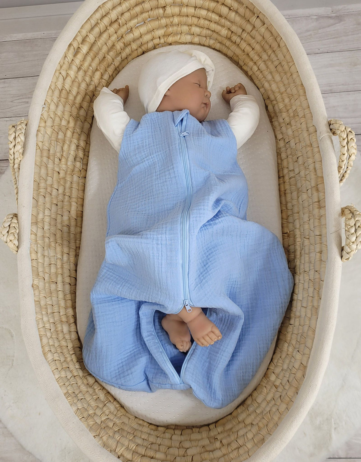 Muslin baby sleeping bag 0-6 months S for summer TOG 1.0 - blue