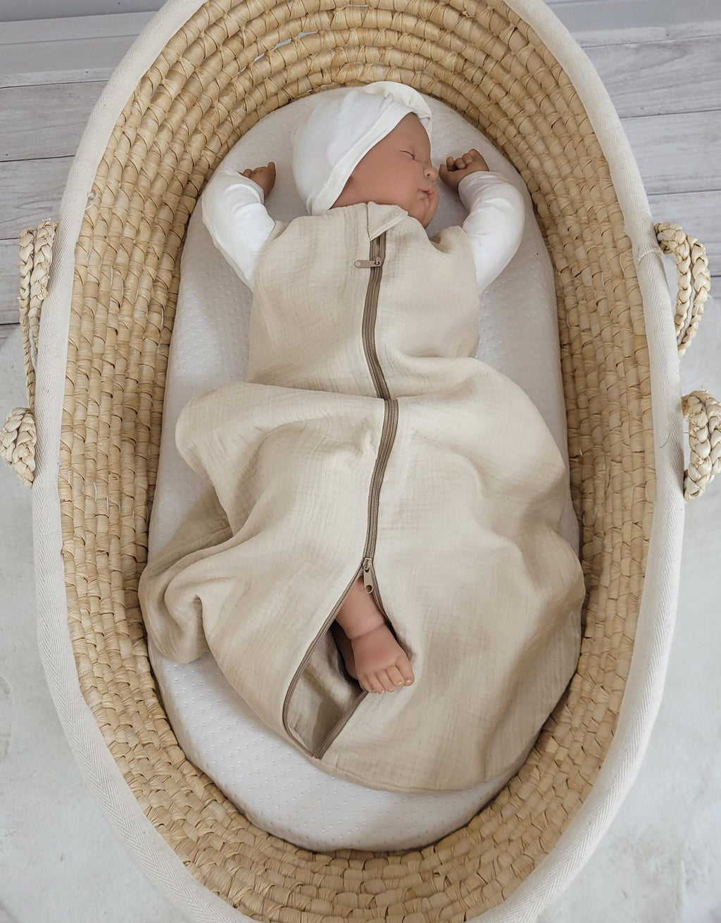 Muslin baby sleeping bag 0-6 months S for summer TOG 1.0 - cream