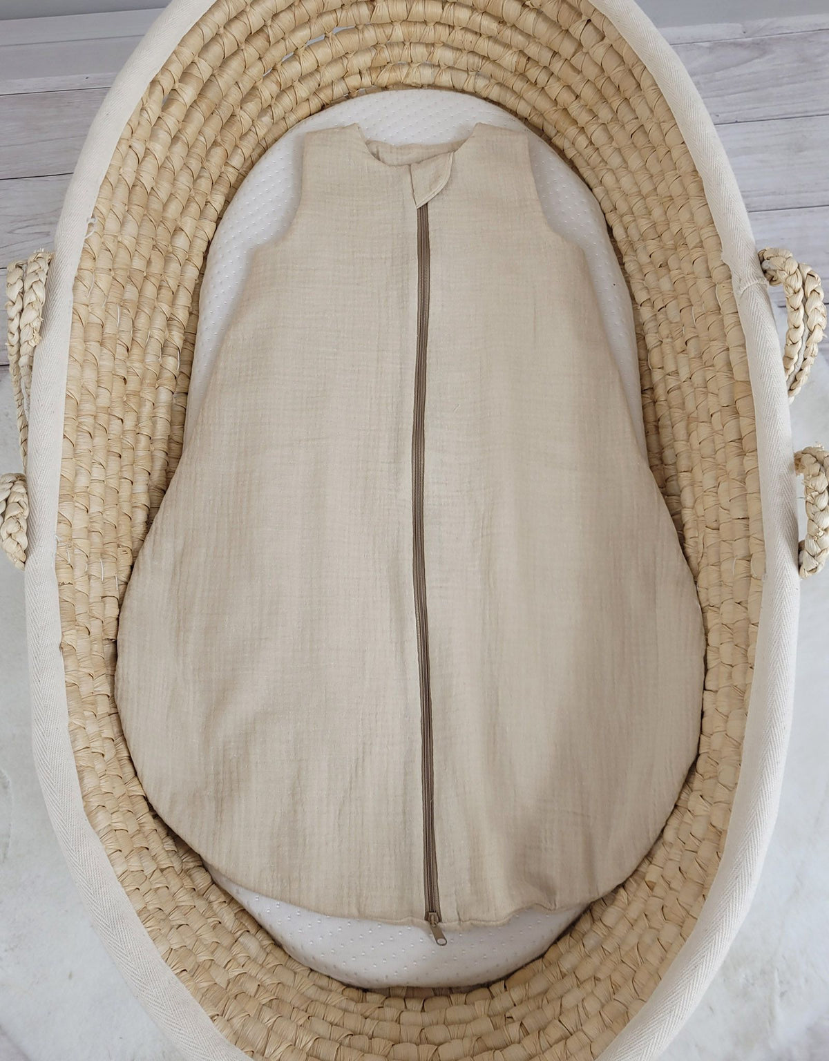 Muslin baby sleeping bag 0-6 months S for summer TOG 1.0 - cream