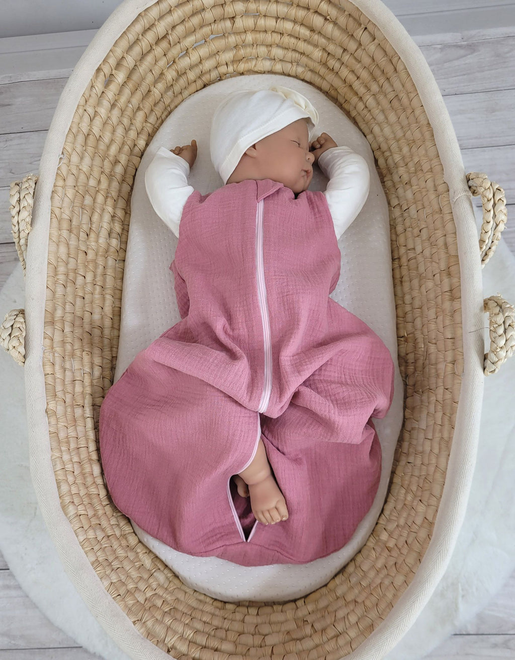 Muslin baby sleeping bag 0-6 months S for summer TOG 1.0 - retro pink