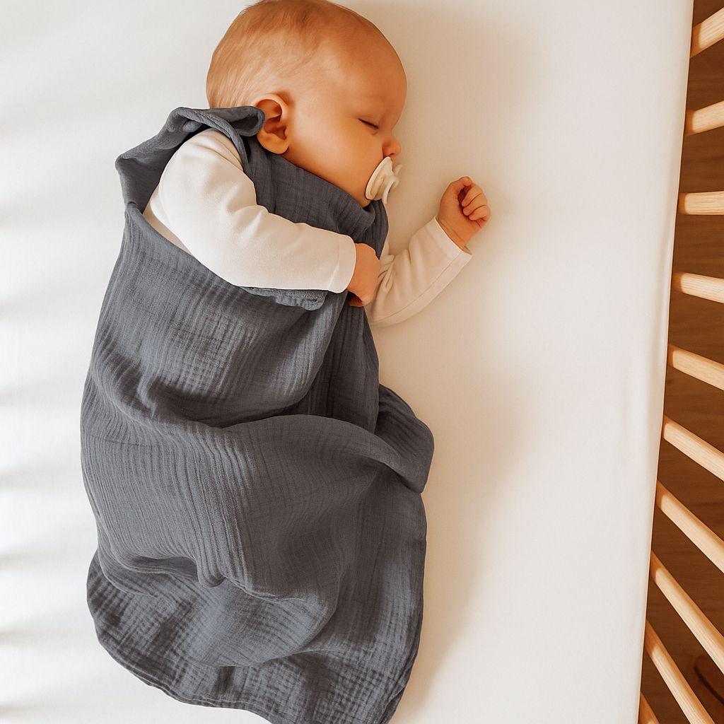 Muslin baby sleeping bag 0-6 months S for summer TOG 1.0 - anthracite