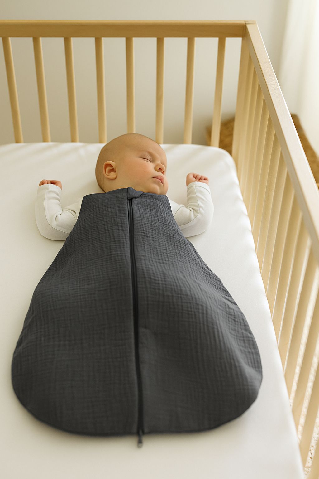 Muslin baby sleeping bag 0-6 months S for summer TOG 1.0 - anthracite