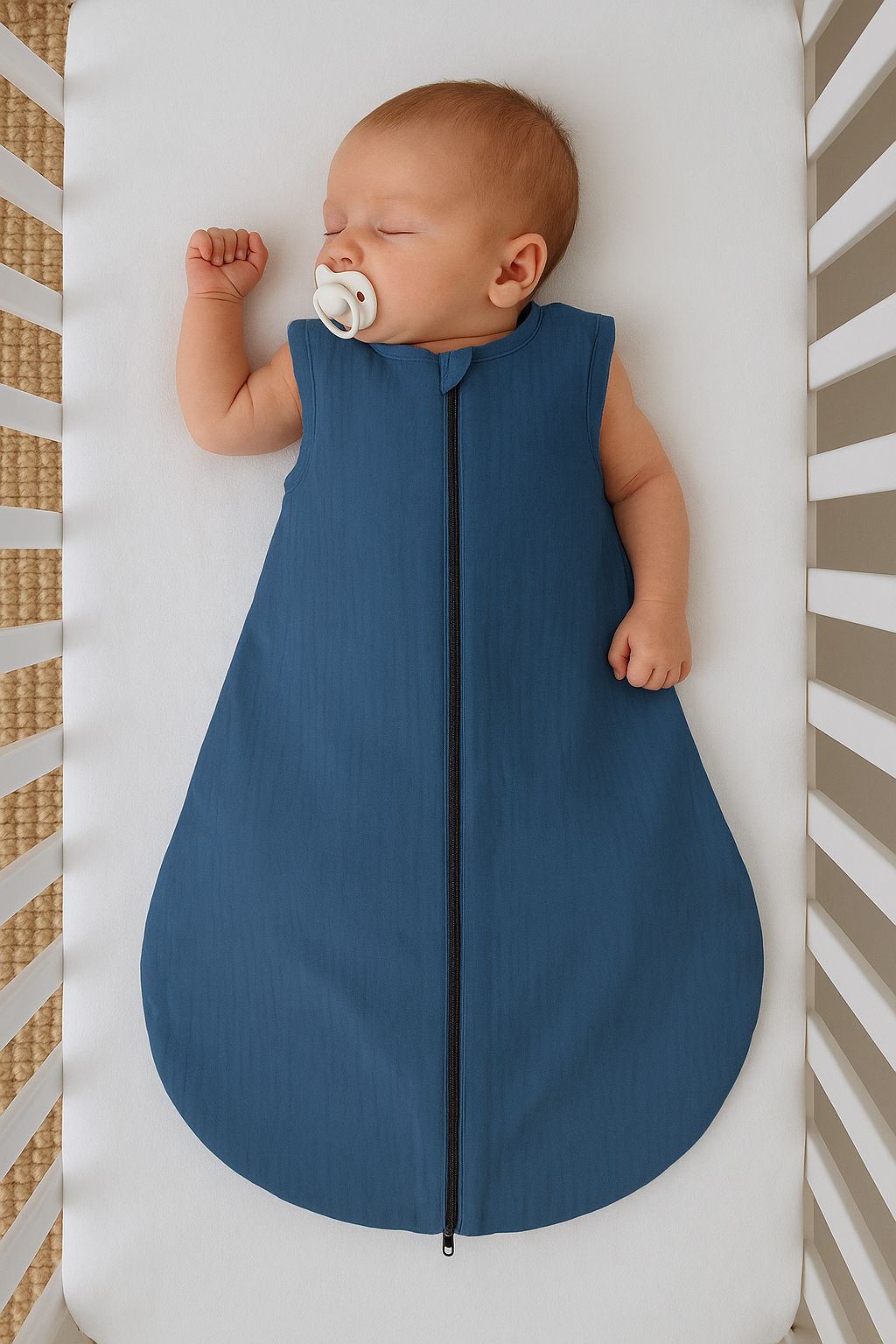 Muslin baby sleeping bag 0-6 months S for summer TOG 1.0 - pastel blue