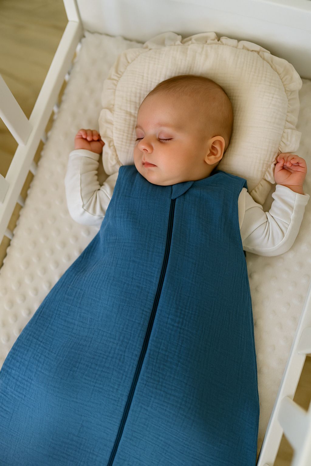 Muslin baby sleeping bag 0-6 months S for summer TOG 1.0 - pastel blue