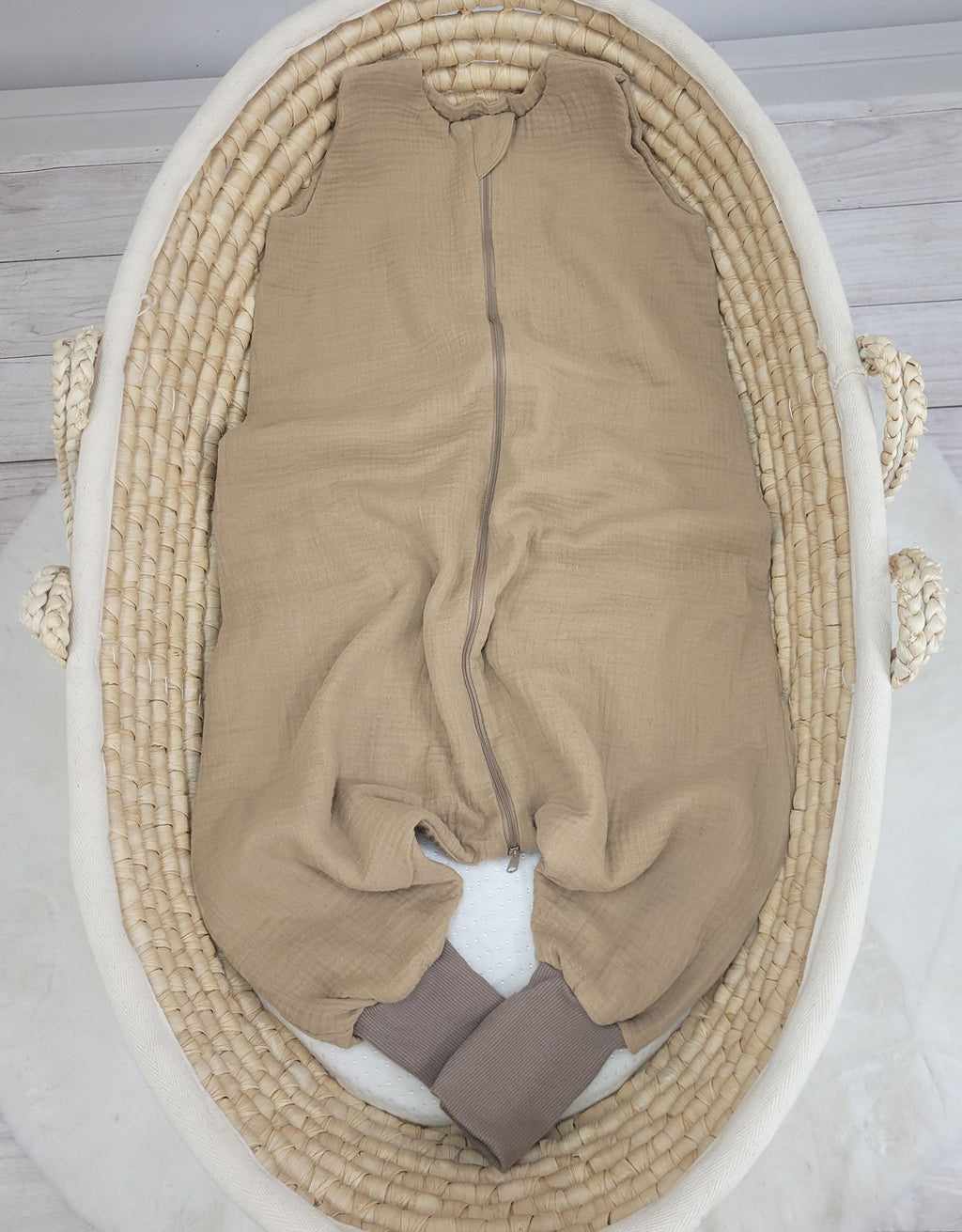 Muslin baby sleeping bag with legs L 9-24 months for summer TOG 1.0 - camel