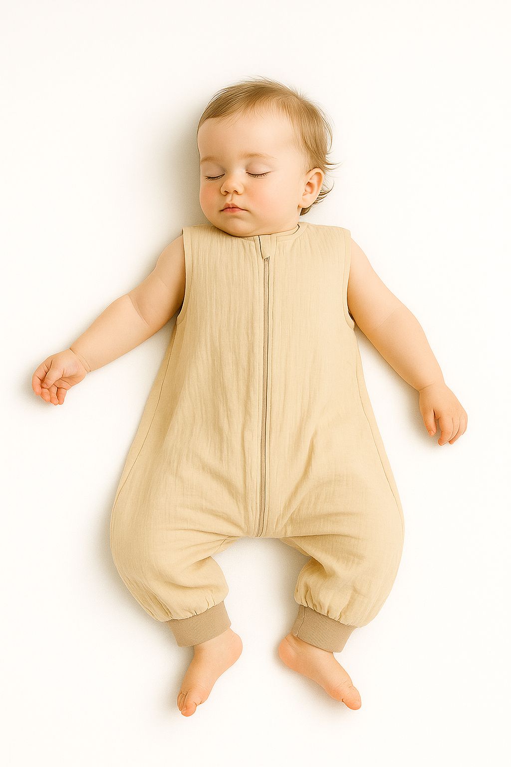 Muslin baby sleeping bag with legs L 9-24 months for summer TOG 1.0 - cream