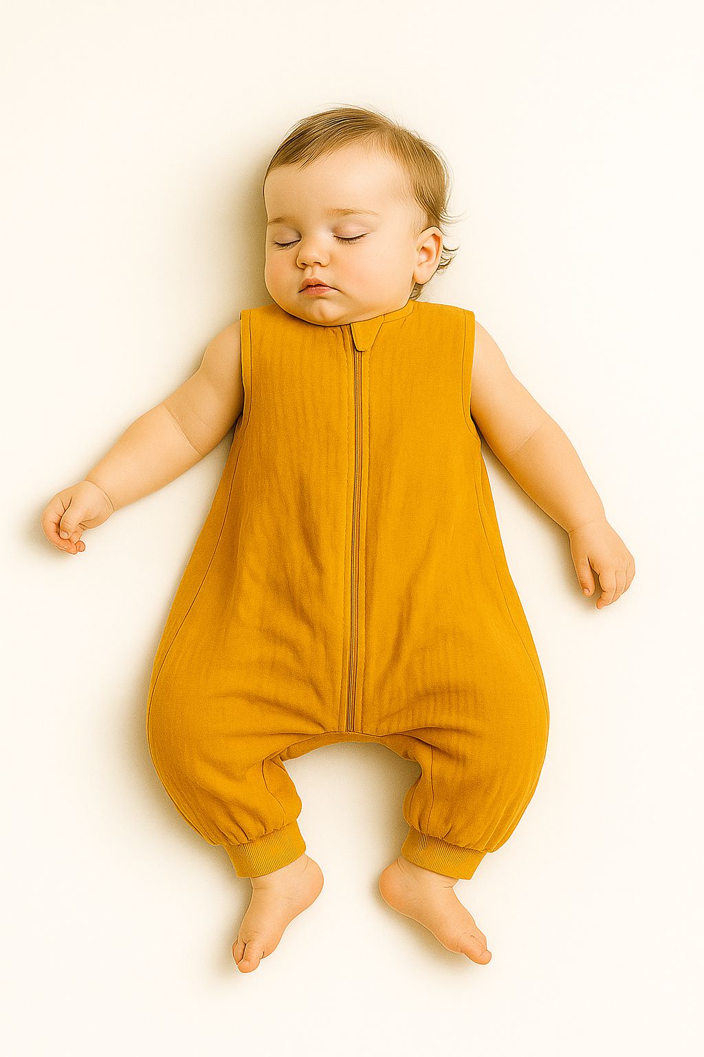 Muslin baby sleeping bag with legs L 9-24 months for summer TOG 1.0 - honey yellow