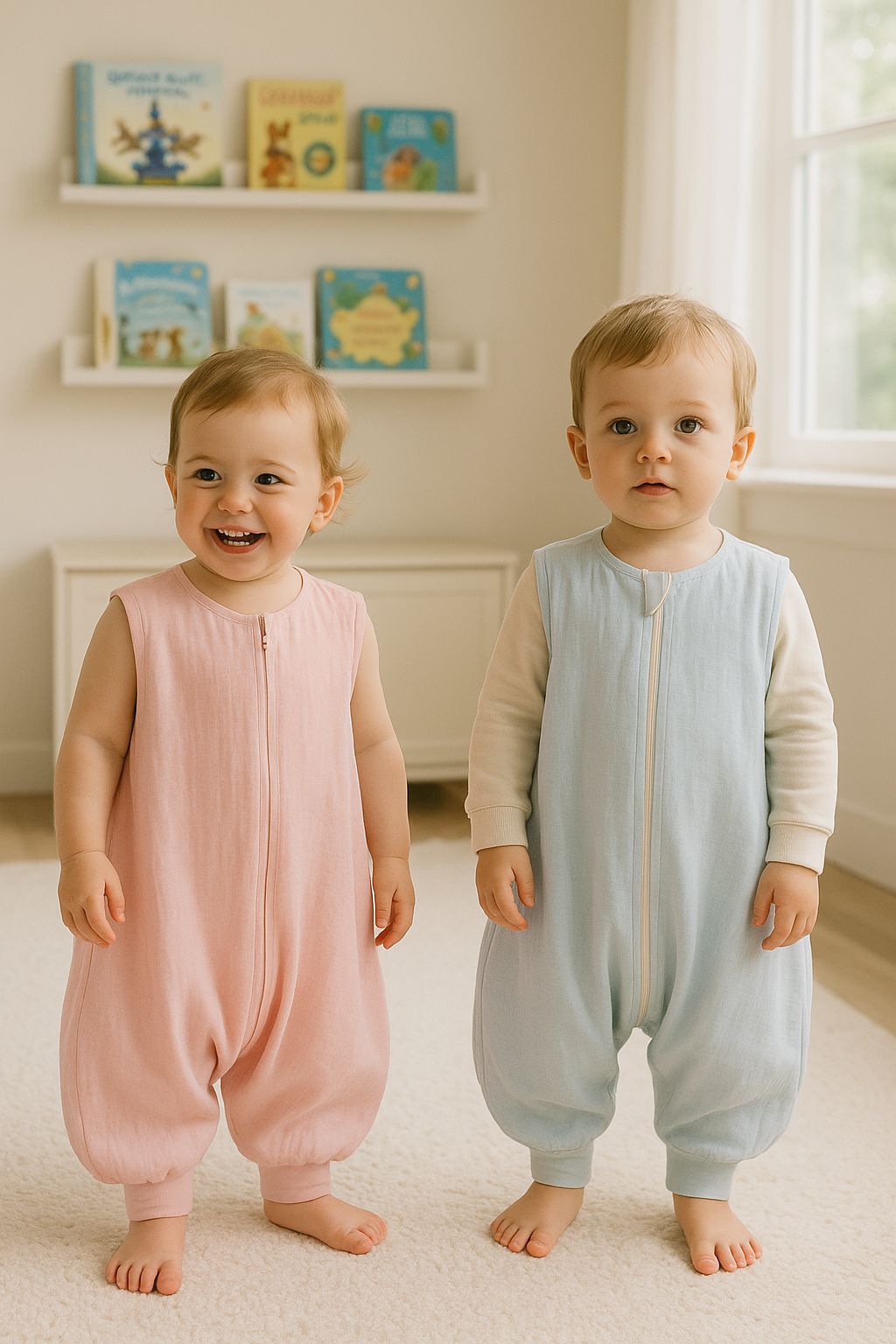 Muslin baby sleeping bag with legs L 9-24 months for summer TOG 1.0 - pastel pink