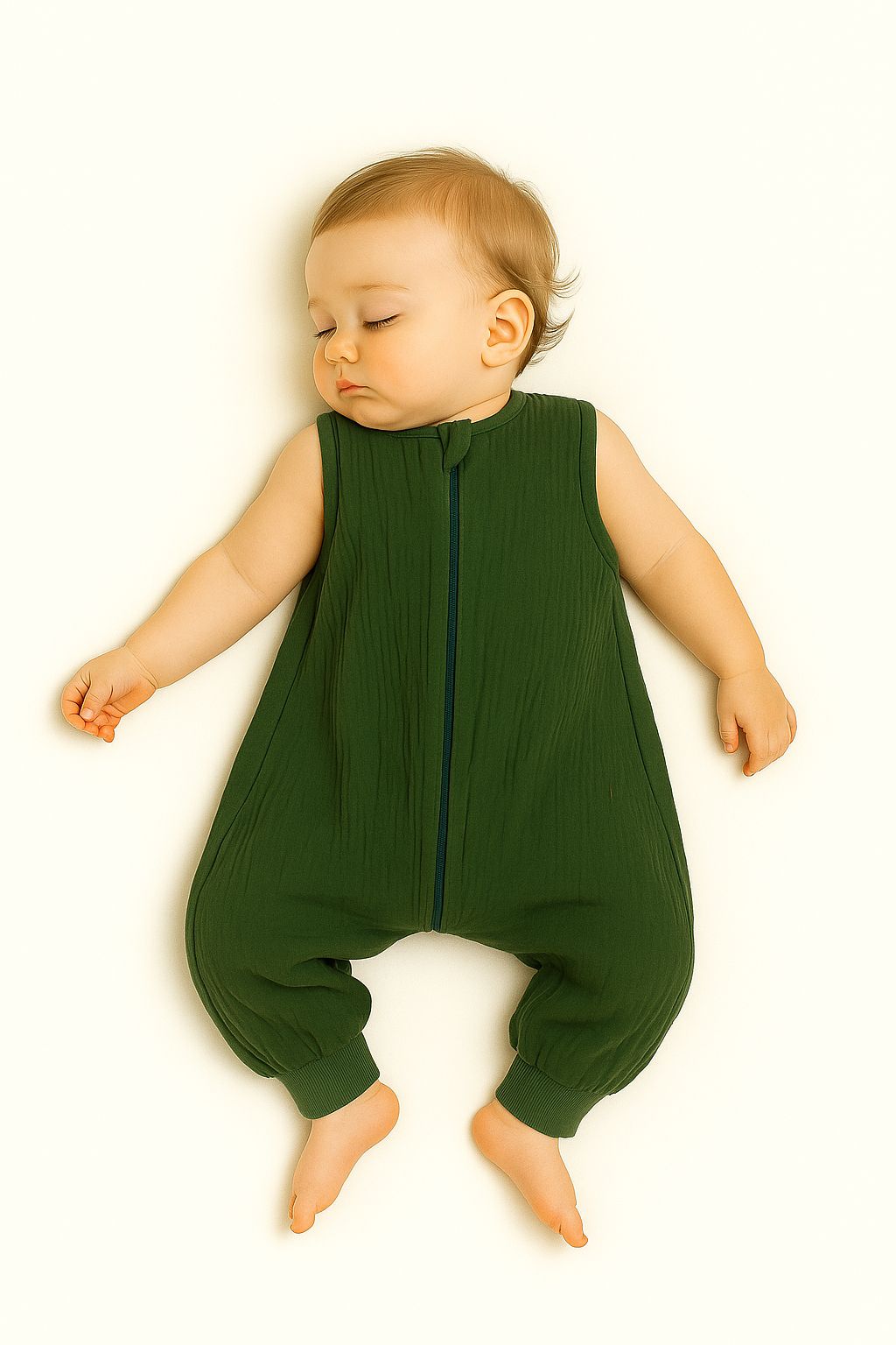 Muslin baby sleeping bag with legs L 9-24 months for summer TOG 1.0 - forest green