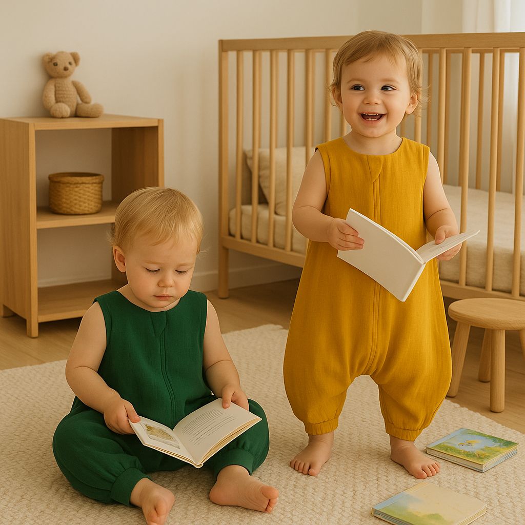 Muslin baby sleeping bag with legs L 9-24 months for summer TOG 1.0 - forest green