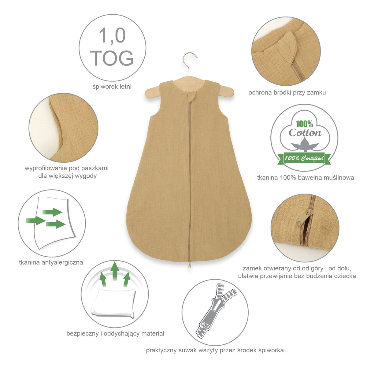 Muslin baby sleeping bag 0-6 months S for summer TOG 1.0 - retro pink